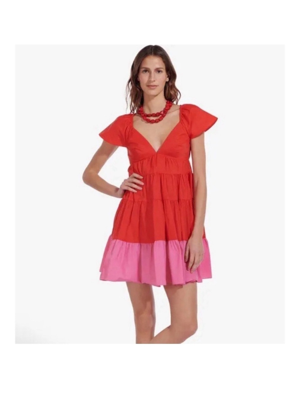 Staud Corsica Mini Dress in Pink & Red Size M NWOT